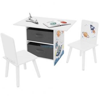Set Play & Learn: Tavolino con 2 Sedie, 2 Scatoli in Tessuto, Mobile Stanzina