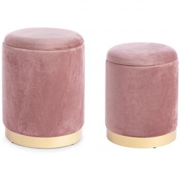 Set da 2 Pouf in velluto con contenitore Rosa Antico POLINA