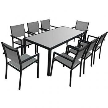 Set Giardino Happy Garden Textilene Grigio Bari 8 Persone Alluminio Antracite