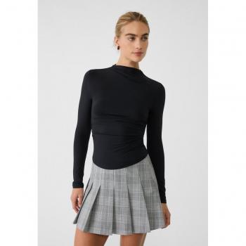 Stradivarius Long Sleeve Top with Gathering Black L