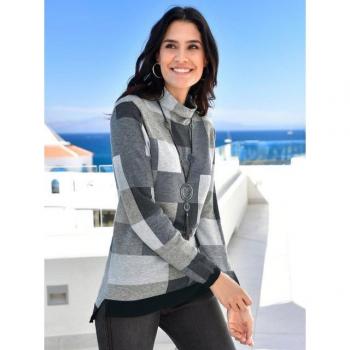 Pull femme Helline à motifs intarsia gris-noir