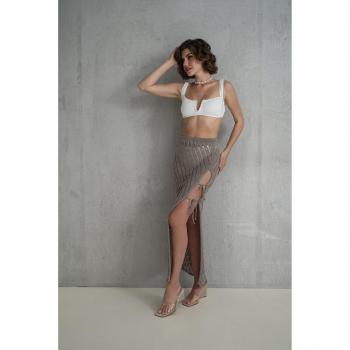 Gonna in Tricot Bohemai Yolanda con Dettaglio in Corda Color Marrone