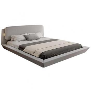 Lit double Eclat 150x190 cm – structure flottante, lumière LED intégrée, tissu lin gris