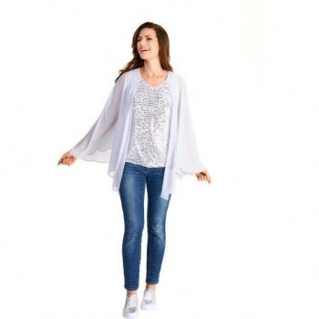 Elegantes Fledermausshirt mit Pailletten, Gr. 42