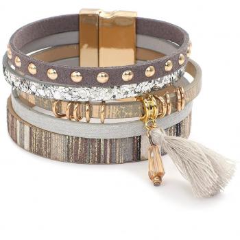 Multilayer Tassel Bracelet with Magnet Buckle