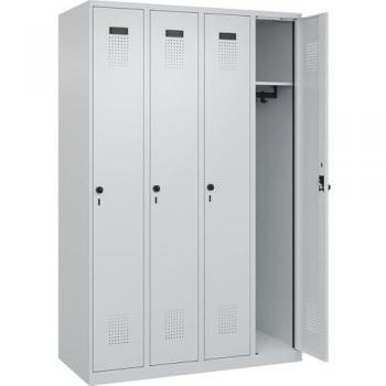 Cabinet vestiaire C+P Evolo Plus, 4 tiroirs, charnières à droite, verrou rotatif sécurité, taille B 1200 x D 500 x H 1850 mm, couleur gris clair