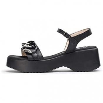 Sandalia Wonders CLAIRE de Piel Negra con Cadena