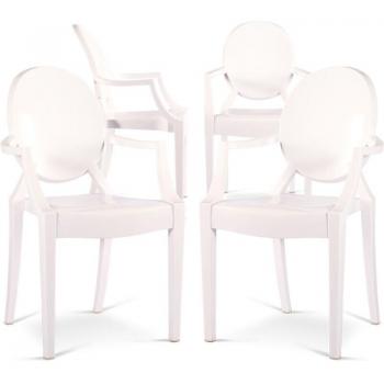 Chaises transparentes Louis XIV x4 – Design Accoudoirs Blanc