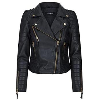 TruClothing Women’s XS Gold Cross‑Zip Motorcycle Leather Jacket
