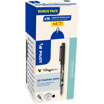Pilot V‑Sign Pen bleu 2 mm : stylo feutre à capuchon – Lot 20 (16 + 4 gratuits)