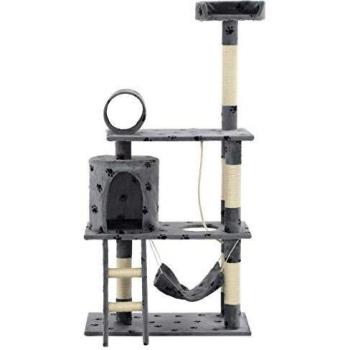 Árbol rascador para gatos 140 cm con huellas gris