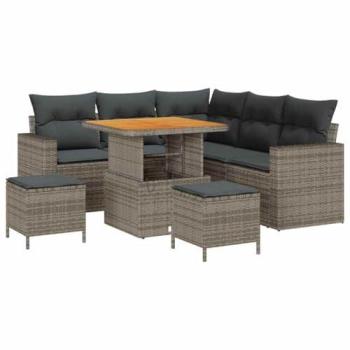 Set de muebles de jardín 8 pcs gris ratán