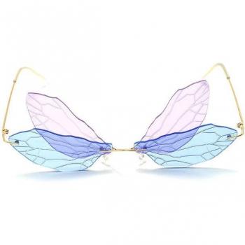 HD Lens Vintage Dragonfly Wings Rimless Sunglasses for Women and Men, Pink, UV400 Protection
