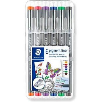 STAEDTLER 30803-SSB6 Assorted Pigment Liner Pens, 0.3 mm