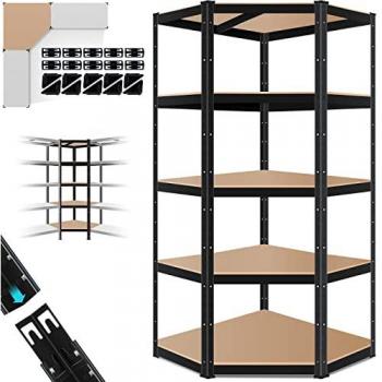 MASKO® Standregal Eckregal, 180x75x40cm, bis 875 kg, 5 Ablagen, Metall, Schwarz