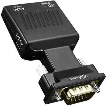 Adaptador Convertidor de VGA Analógico Macho a HDTV Digital Hembra con Salida de Audio Jack 3.5mm Negro