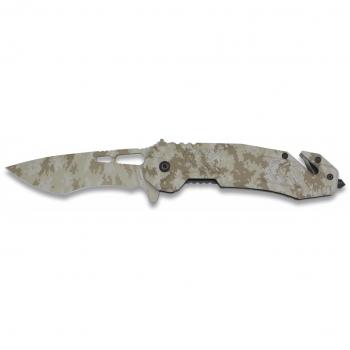 Faca de Combate Albainox Camuflado Árido – 8,7 cm Aço Inoxidável, Clip, Ponta Rompe‑Vidro + Cortador de Cinto (19731)