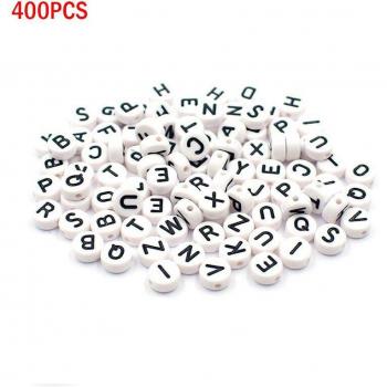 Boîte de perles Doreen 400 pièces lettres A à Z blanches plates pour bricolage de bijoux 7mm