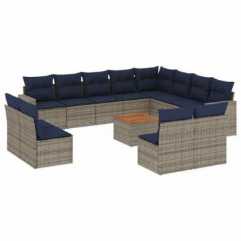 Kit di letture da giardino 13 unità in rattan poliato grigio con cuscini