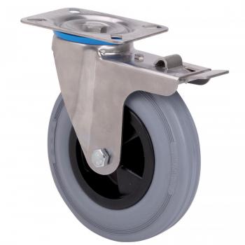 Rueda Alex Inox-PS Gris con Platina y Freno, Eje Liso