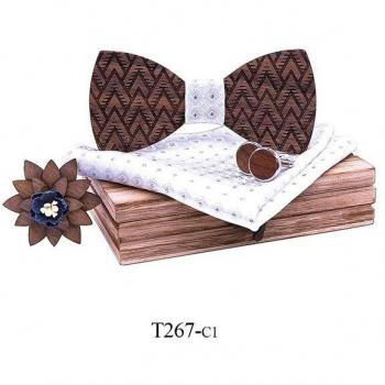 Elegantes Holz-Hochzeitsset für Männer: Fliege, Taschentuch und Manschettenknöpfe