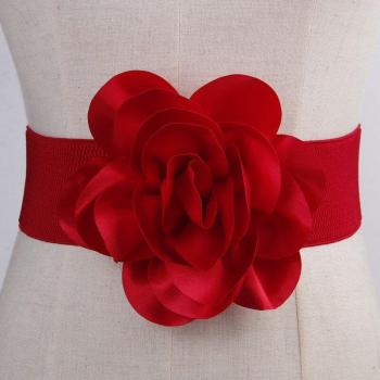 Imitation Leather Floral Wide Belt for Women