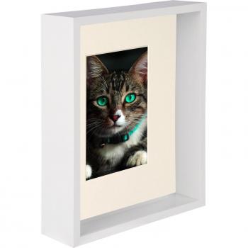 Deep Box Photo Frame in White, measuring 8x10 inches, with a 4x6 inch photo mount
