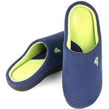 Comfortable Navy House Slippers with Memory Foam and Dual Sole Design