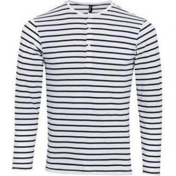 Premier Mens Long John Stripe Roll Sleeve T-Shirt S Dark blue/white