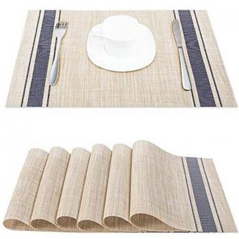 Blue Vinyl Table Mats – Set of 6, Non‑Slip, Heat‑Resistant