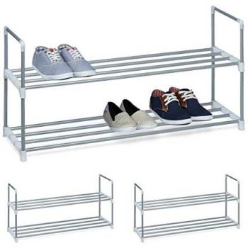 Shoe Rack with 3 Tiers, Silver Finish, 8 Pair Storage, Stackable, 45x90x31 cm