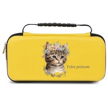 Etui Pochette Personnalisable Jaune Chat Boho Fleurs pour Nintendo Switch Lite