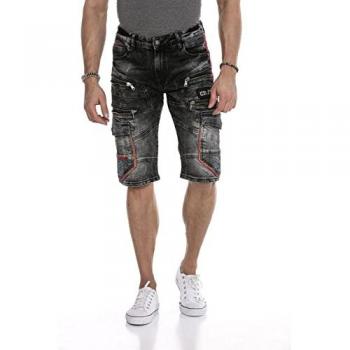 Baxx & Cipo Jogg‑Jeans „Bermuda Short“ Schwarz – Normalgröße 29, CK224 Reißverschlusstextur