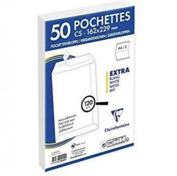 Un paquet de 50 pochettes blanches auto-adhésives 16,2x22,9 cm 120g sous film