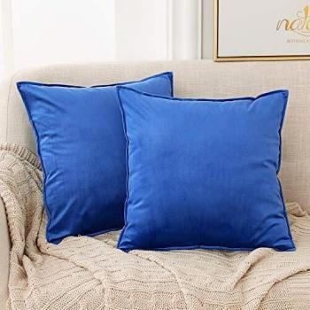 Crushed Velvet Royal Blue Throw Pillow Case Pair