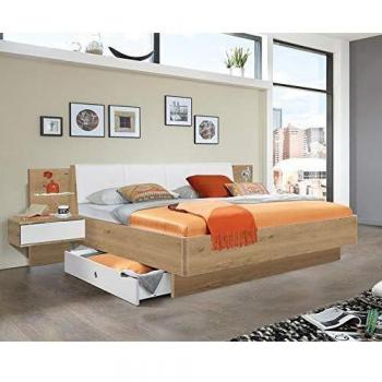 Lit futon 180x200 cm PEGANE avec chevets en panneaux de particules imitation chêne