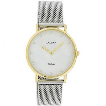 OOZOO Vintage Armbanduhr mit Edelstahlband 32mm Perlmutt
