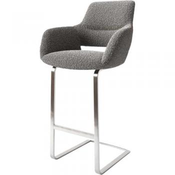 Chaise-de-bar Yago-Flex Bouclé Silbergrau Rahmen Freischwinger Edelstahl Taschenfederkern