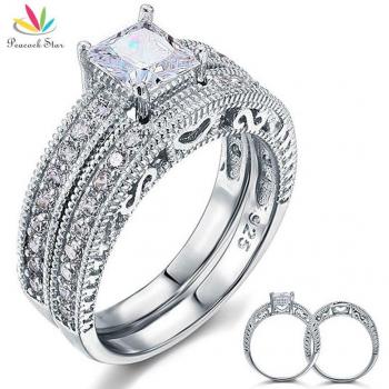 Anillo Vintage Victoriano Pavo Real Estrella Art Deco Plata 925 1 Ct