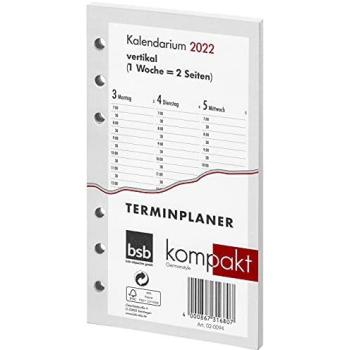 Ersatzkalendarium kompakt BSB A6 – 1 Woche, 2 Seiten, vertikales Layout