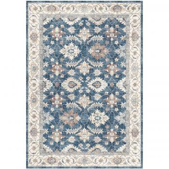 Silk Road Handwoven Blue Wool Rug, 4' x 5', Machine Washable