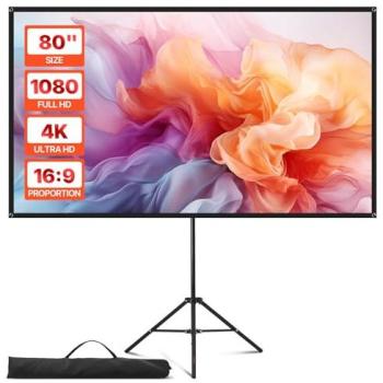 VEVOR 80 Home Theater Projector Screen – 160° Wide Angle, 4K UHD, Wrinkle‑Free, Tripod & Bag Included