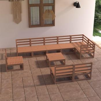 VidaXL Muebles de jardín 10 piezas marrón miel madera maciza de pino