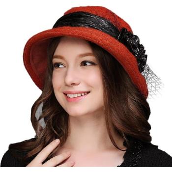 FS Women’s Bowler Hat – Wool, Wide Brim, Red Accent