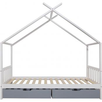 Cama Infantil Tipo Cabina, Cabecero Blanco, Cajones de Almacenamiento