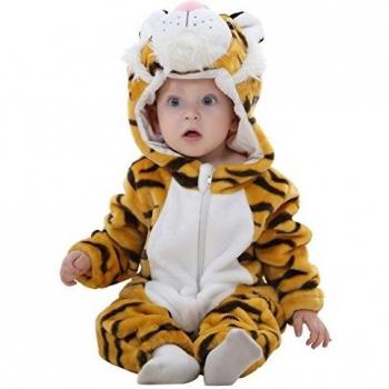 COOKY.D Infant Tiger Flannel Romper with Hood, 6-12 Months
