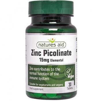 NatureAid Zinc 15 mg en Picolinate – 30 comprimés (sans gluten, végétalien)