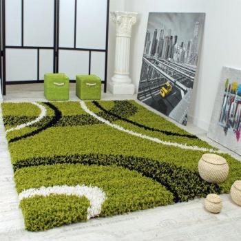 Tapis shaggy motiffé vert, blanc et noir 140×200 cm