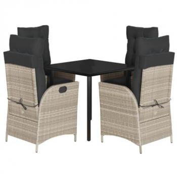 Set Pranzo Estivo 5 pezzi – Polirattan con Cuscini Grigi Chiari