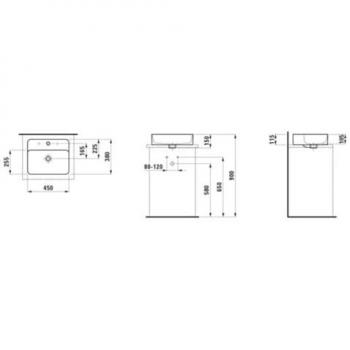 Val Lavabo Laufen 45x38 cm – blanc, 3 trous, sans trop‑plein